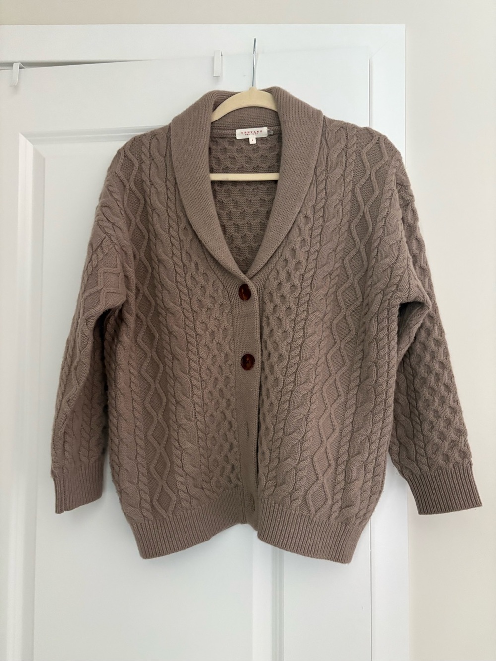 Cable-Knit Shawl Collar Cardigan in Taupe